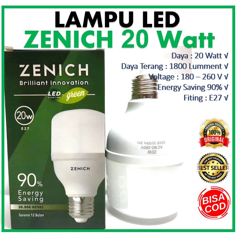 Lampu Led Tabung Zenich 20 watt Lampu Led 20w