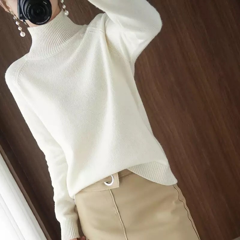 Sweater Turtleneck Wanita bahan Rajut tebal hangat dan lembut