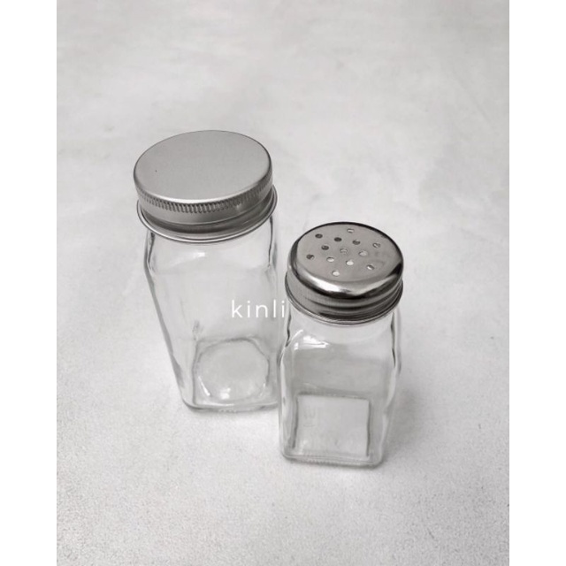 glass spice jar botol kaca bumbu rempah lada garam aluminium lid