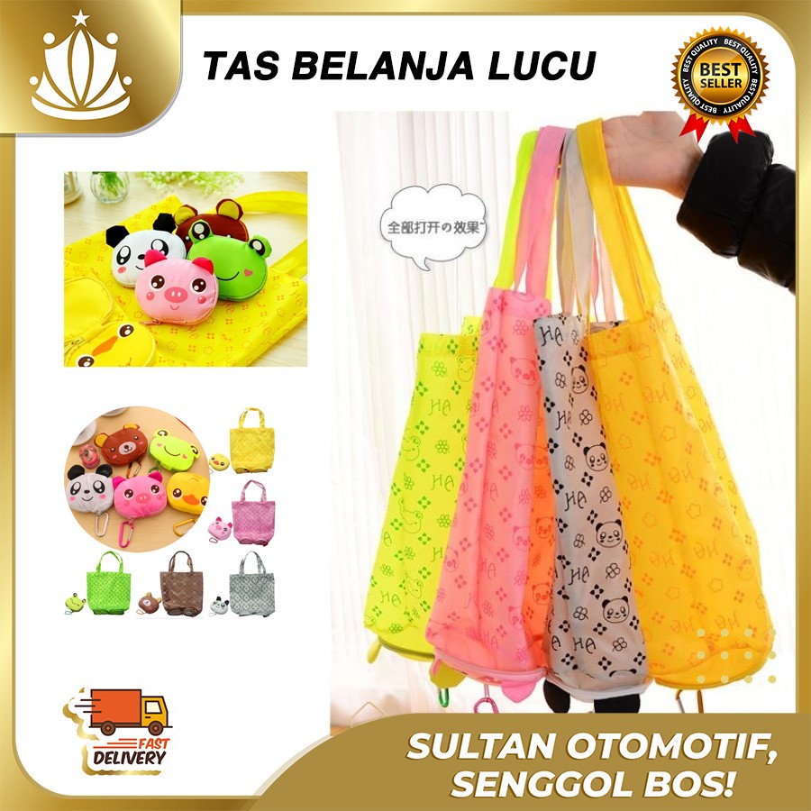 Tas Kantong Belanja Shopping Bag Tote Bag Lipat Panda Brown KUAT Lucu