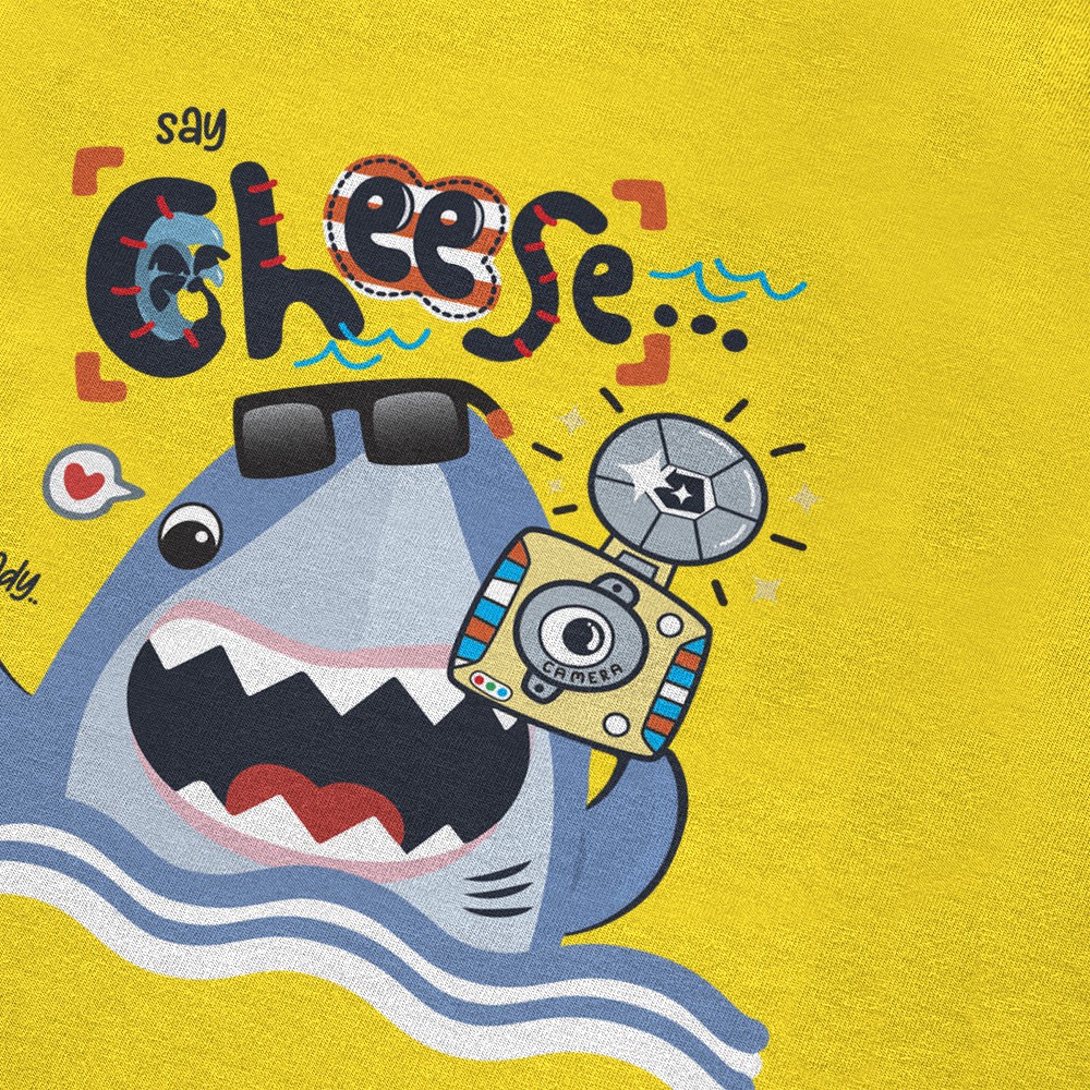 Naked &amp; Free Setelan Bayi &amp; Anak Gambar Shark Say Cheese - Bahan Katun Premium