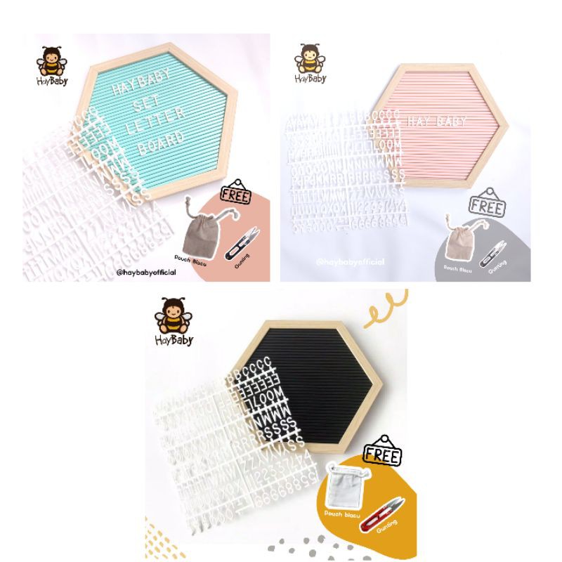 

HAYBABY SET FELT LETTER BOARD / LETTER BOARD HEXAGON / papan nama bayi murah