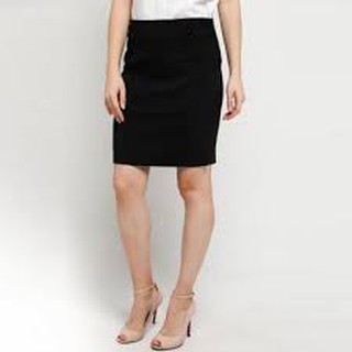 Terbaru Black Cotton Office Skirt Rok  Pendek  Wanita Span  