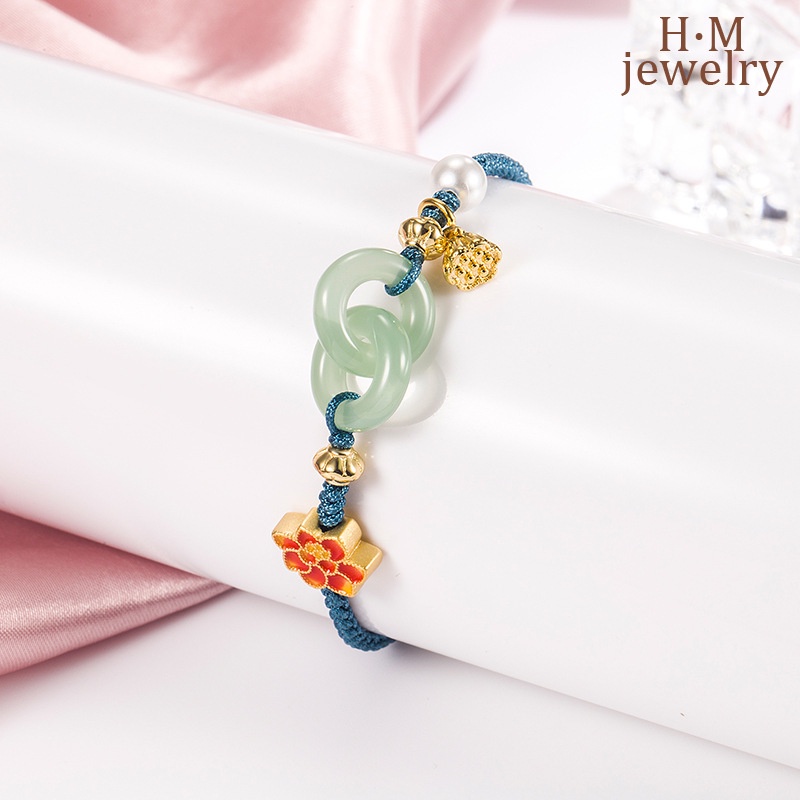 Gelang Tangan Batu Giok Hetian Aksen Mutiara Untuk Wanita