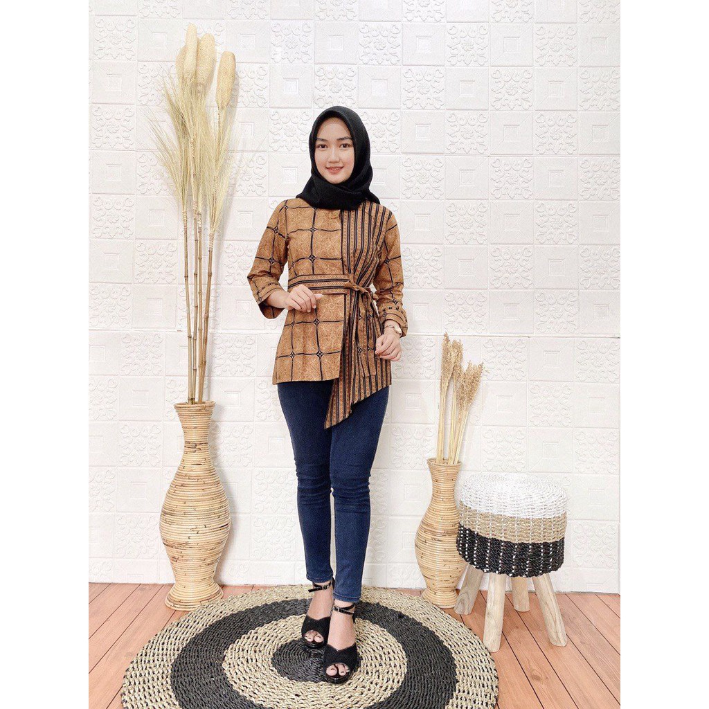 tey-17 Batik wanita ASJ SA HRB026 Kenongo Kemeja Tosca Pendek / Batik Usman-Kawung 2