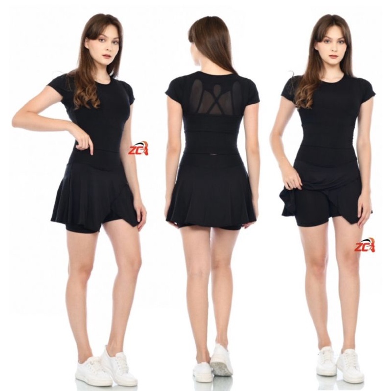 Setelan Rok Senam aerobik wanita Gym terbaru viral-Hitam