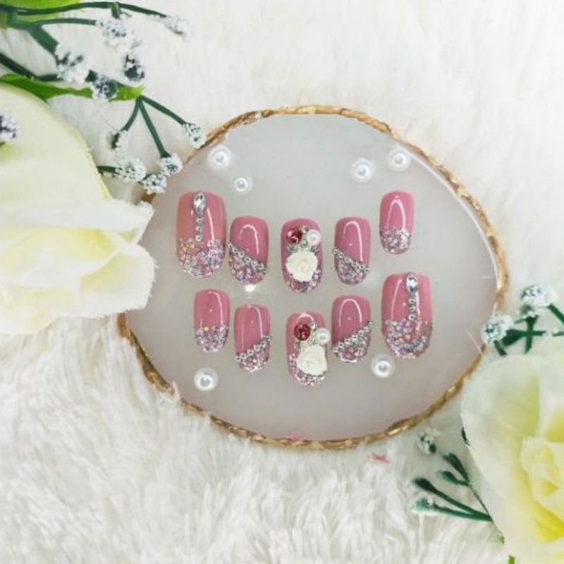 fake nails wedding 3D/super premium fake nails 3D/FREE LEM/kupal/kuku palsu/kuku palsu wedding/Surak