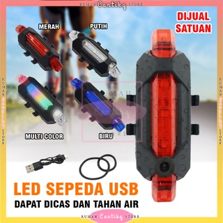【Harga Termurah】Lampu Belakang Sepeda LED USB Rechargeable Waterprof Anti Air + Kabel cash
