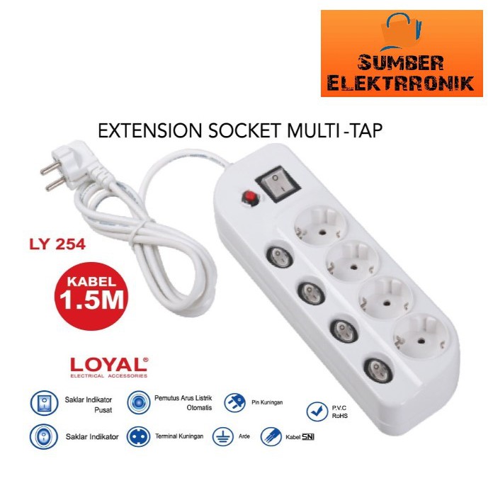 Stop Kontak Multitap Loyal LY 254 SNI 4 Lubang + Saklar + kabel 1,5 M