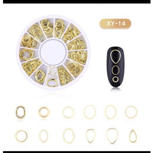 Hiasan Metal Bentuk Geometri Campur Aksen Hollow 3D Warna Gold untuk Dekorasi Nail Art 3D Kutek nail