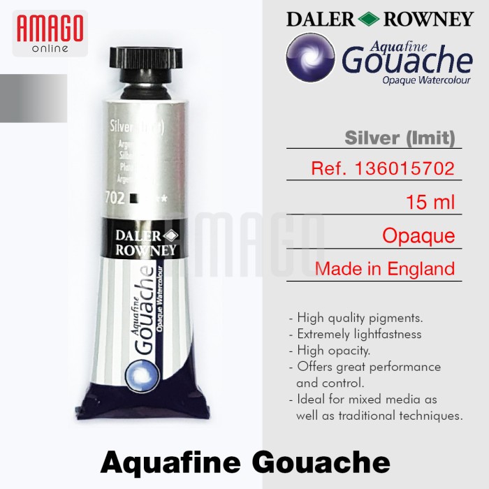 Aquafine Gouache Opaque Watercolour 15 ml - SILVER (IMIT) - 702