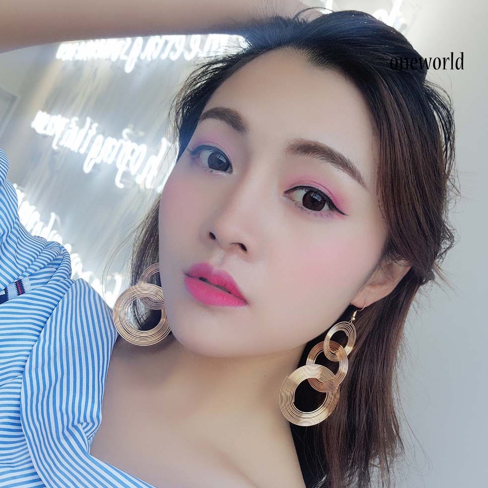 OW@ Vintage Multi Layers Alloy Large Circle Ear Drop Dangle Women Hook Earrings