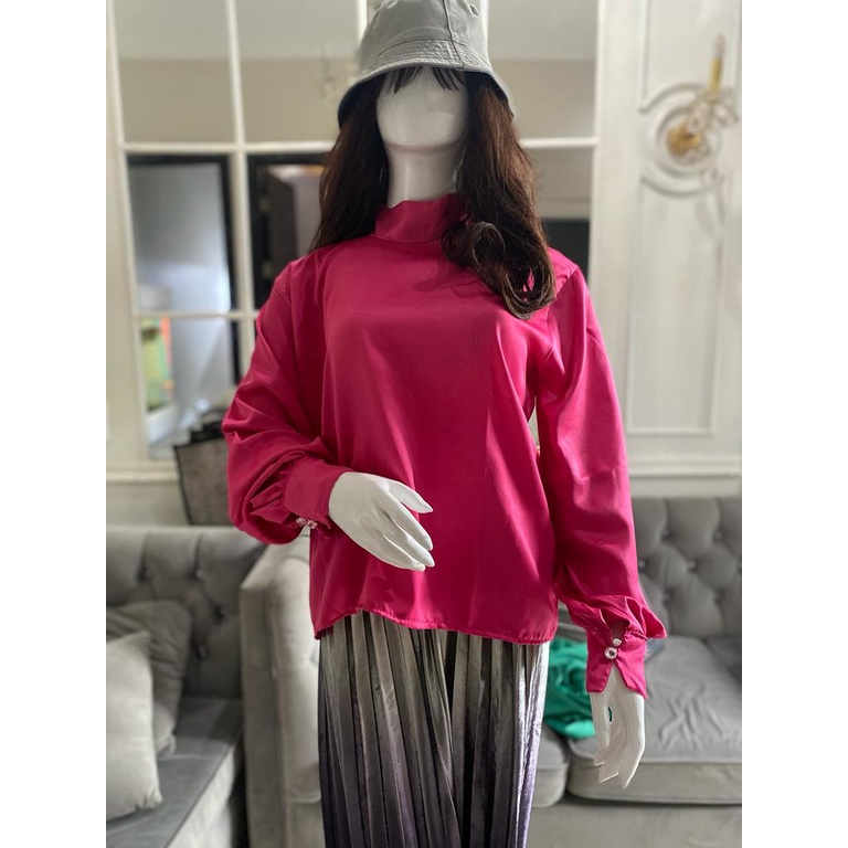 blouse satin lengan balon/blouse satin silk import/blouse satim premium/blouse satin korea
