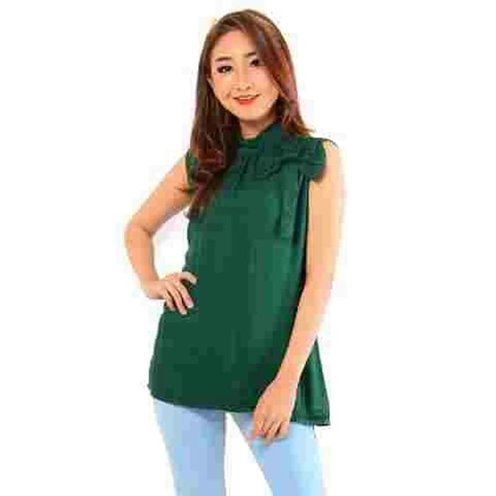 Atasan wanita Atasan Wanita SWAN - Blouse Desi Hijau Botol+Belakang ada kancing Murah , Baru