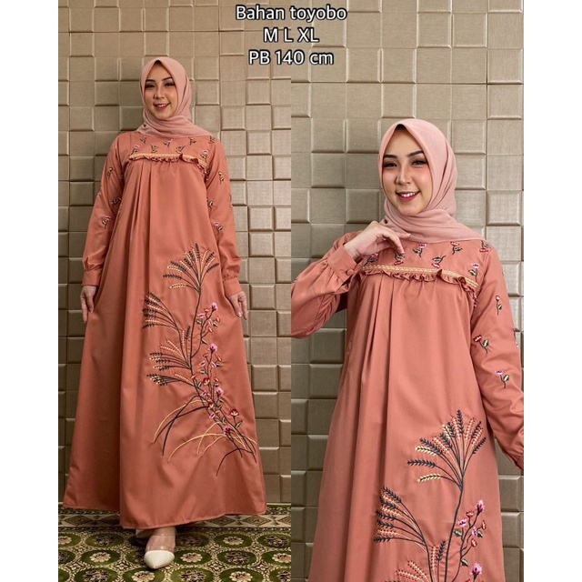 Gamis Bordir Terbaru Fashij Muslim - Gamis Bordir Katun Premium - Gamis Bordir JUMBO 5L