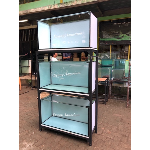AQUARIUM SET RAK HOLO 3 SUSUN UKURAN 100x40x50cm KACA 8mm