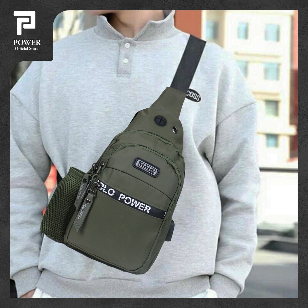 Polo Power Tas Pria Sling bag Import Waterproof USB Portable Tas Slempang Dada Pria Anti Air Tas Polo Original