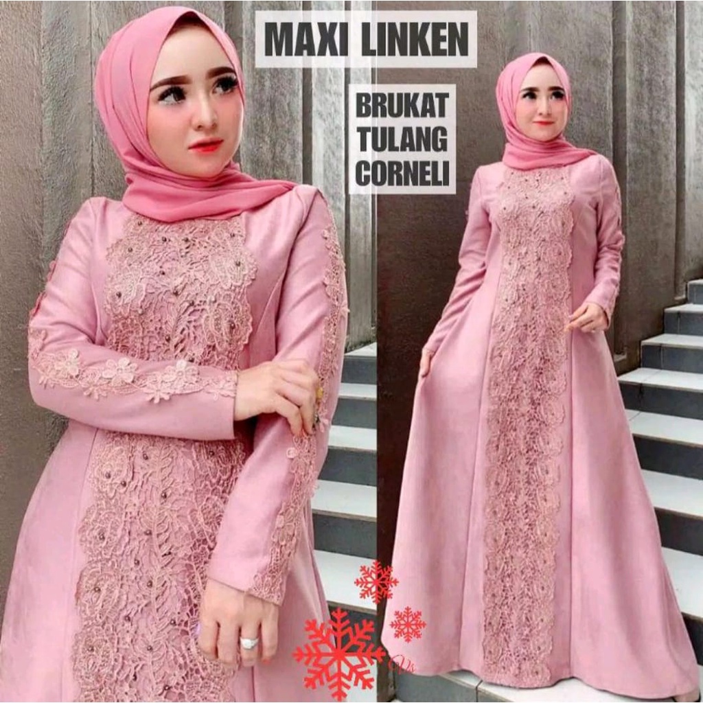 GAMIS LINKEN MAXI BRUKAT / GAMIS BRUKAT TULANG / GAMIS PESTA / GAMIS KONDANGAN / GAMIS ACARA TERBARU