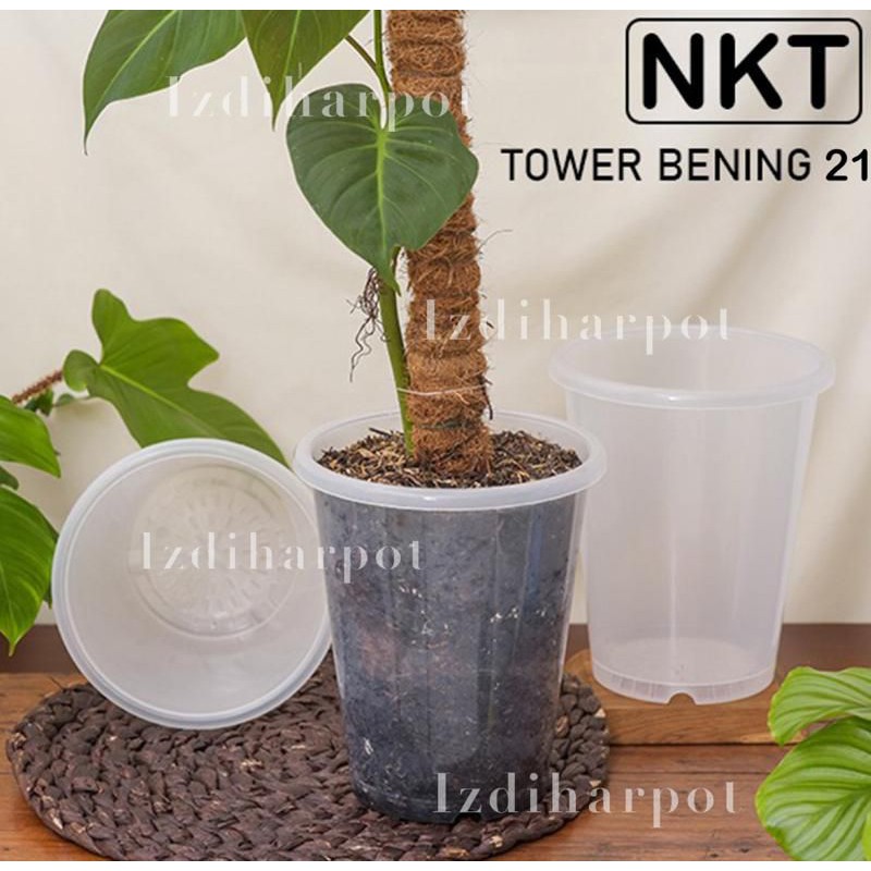 pot bunga tanaman tinggi nkt tower bening trasparan 21cm - nkt tower