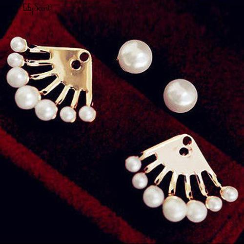 Perempuan Depan &amp; Lever Kembali Anting Pearl Ear Studs Earbobs Ear