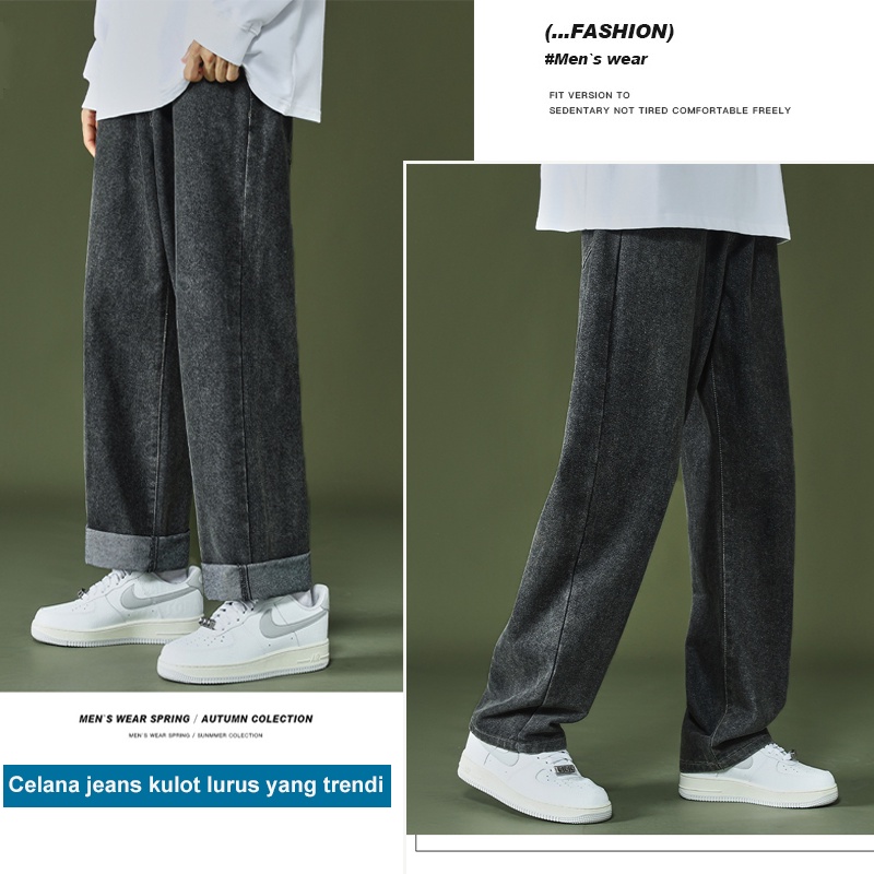 Celana jeans pria korean style celana panjang Longgar Hitam Lurus loose jeans celana panjang cowok highwaist laki laki dewasa Celana kulot pria celana denim baggy pants cutbray boyfriend jeans 2023