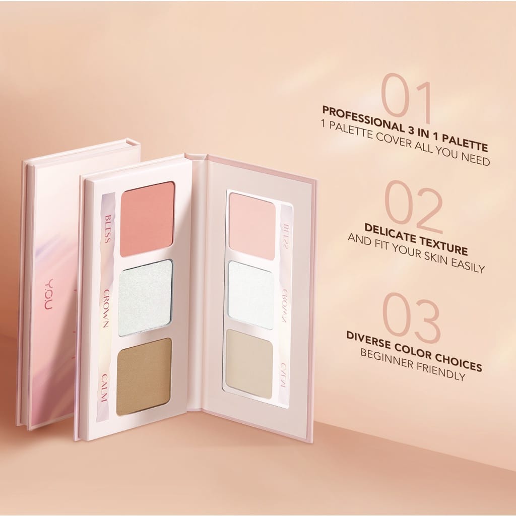 YOU 3 in 1 Sparkling Face Pallete for 3D Radiant Look Baru Original