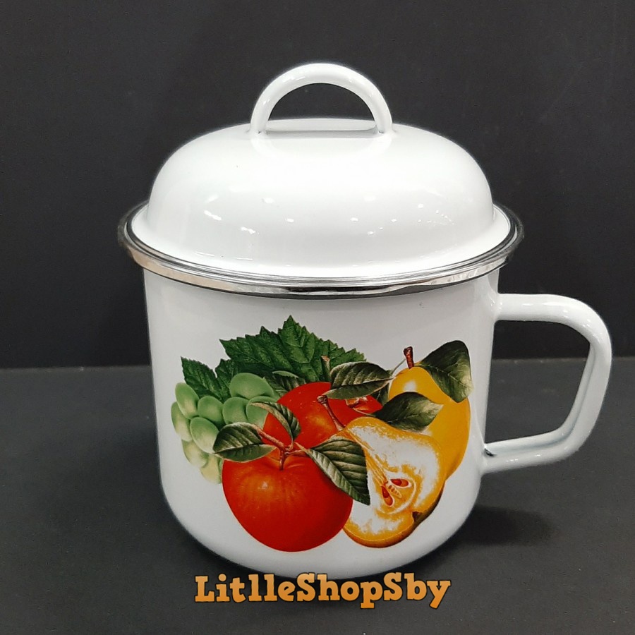 Cangkir Mug Gelas Enamel 14cm Motif Buah