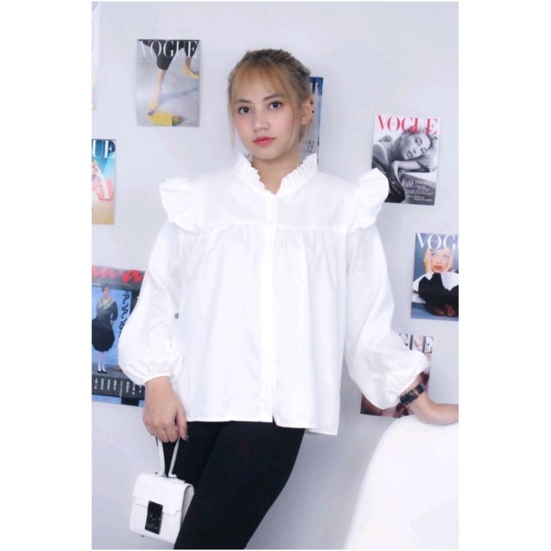 PUFFY BLOUSE WANITA ATASAN WANITA  LENGAN PANJANG BUSUJ FULL KANCING TERBARU FASHION WANITA CEWEK  HITS SELEBGRAM KOREA KOREAN STYLE  BAHAN KATUN  PREMIUM-6