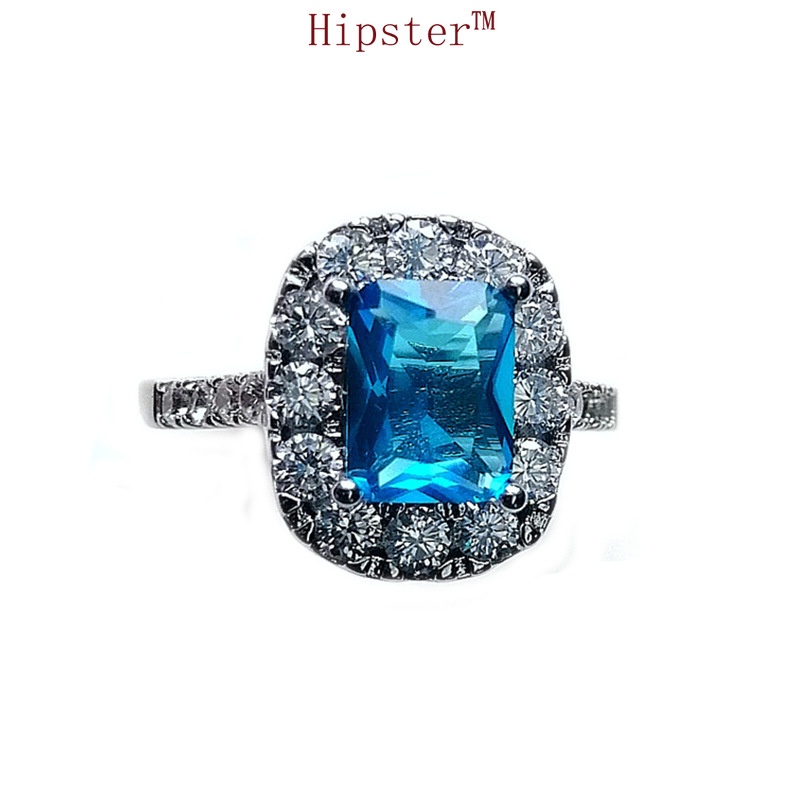 Hot Sale Classic Exaggerated Domineering Micro-Inlaid Square Colorful Crystals Ring