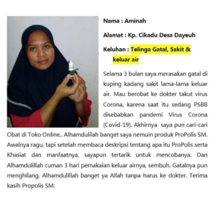 Obat Tetes Telinga Bau/Berair/Bernanah/Tersumbat/Congek Aman Untuk Anak Dan Dewasa Propolis SM Asli