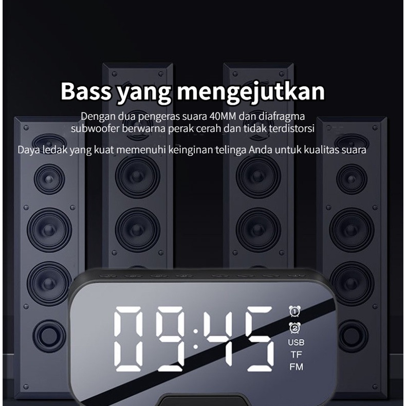 Speaker Bluetooth Super Bass Speaker Bluetooth 5.0 Jam Alarm LED Display Ultra Bass Wireless Speaker with FM Radio Dudukan Telepon Monitor Suhu