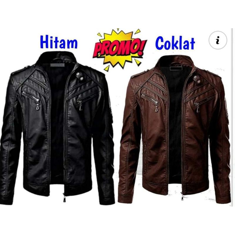 Jaket Semi Kulit Pria Bomber Ramones Cowok Korea Asli Garut Termurah