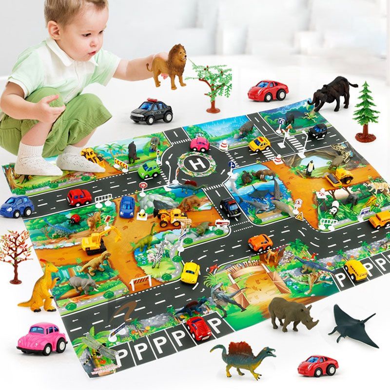 Alas Mainan Peta Jalanan Anak / Peta Jalan Perkotaan / Urban Road Map / Alas Lantai Mainan Playmat / Map Dino Park / Peta Pedesaan