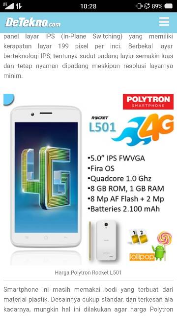 Cuci gudang android POLYTRON 4G roket L501