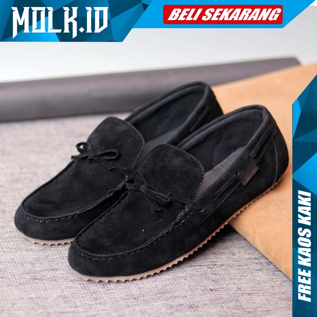 MOLK Sepatu Kasual Sepatu Slip On Pria Kulit Suede Pu Leather Simple Murah Anti Slip Brand Origina