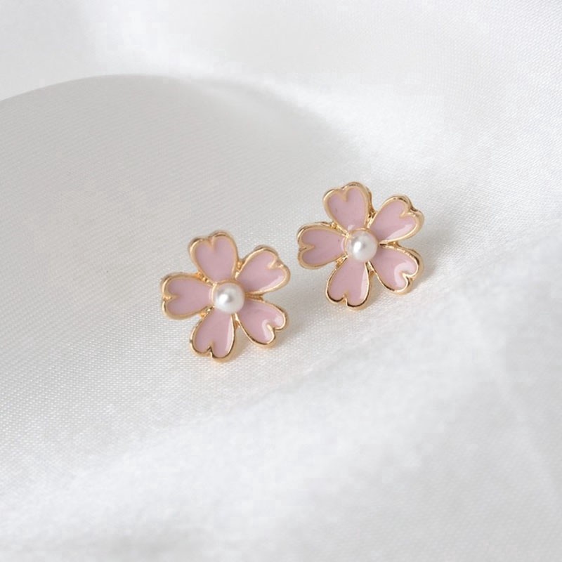 Anting Bunga Sakura Lucu Cantik Cute Flower Pearl Earring Stud Korea Style