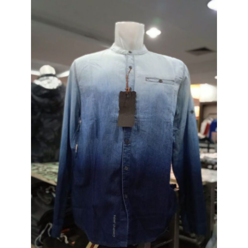 Kemeja Koko Denim Biru Putih