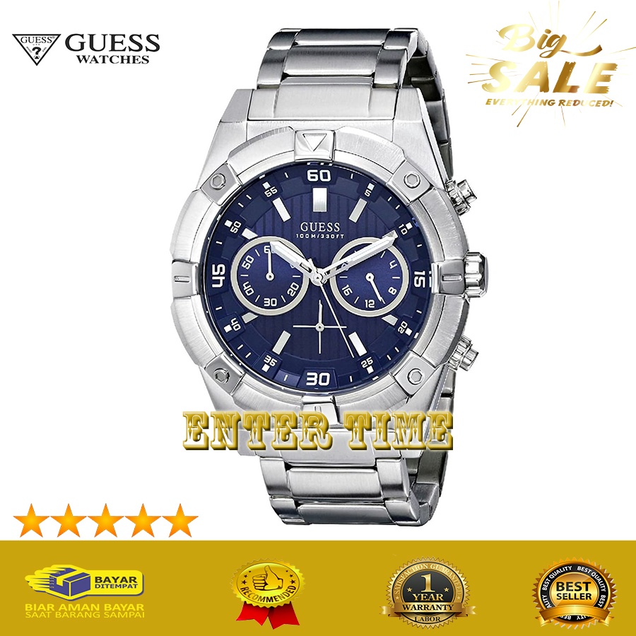 MEGA SALE  JAM TANGAN PRIA IMPORT TERBARU MERK GUESS W0377G2 STAINLESS SILVER JAM TANGAN KASUAL PRIA