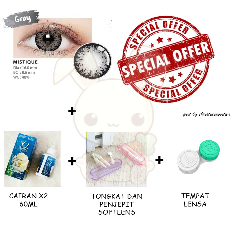 Paket Softlens LIVING COLOR MISTIQUE 16mm (Normal) + Cairan X2 60 ml + Penjepit / Pinset