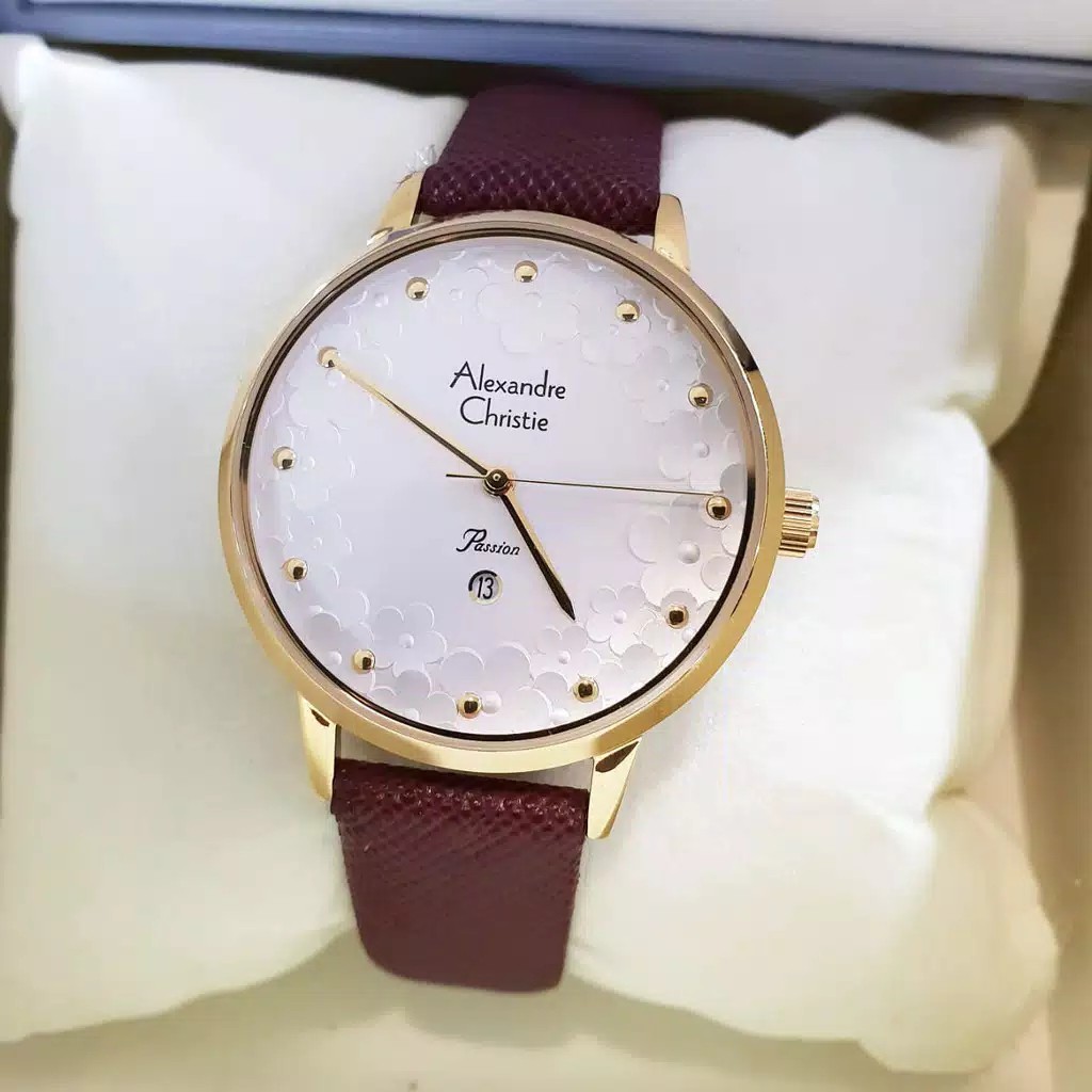 Alexandre christie original  AC 2794 wanita  tali kulit coklat gold