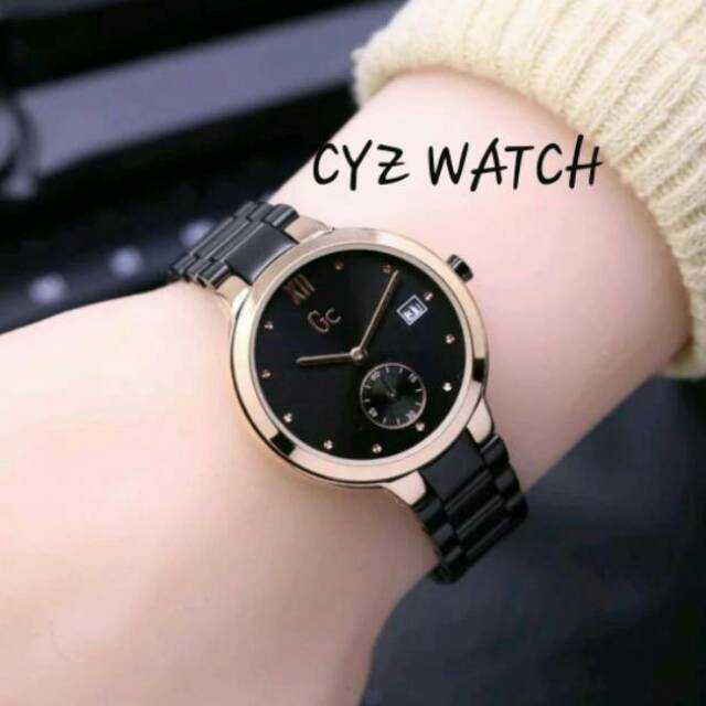 Jam Tangan Wanita Elegan Exclusive GC GUESS COLECTION ITALY Premium Watch Black Rosegold