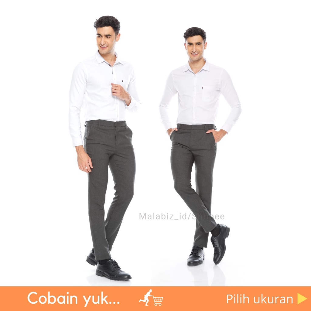 ABU GELAP PEKAT - THE ARMOR - Celana Pria Bahan Dasar Wool Formal Untuk Kerja Kantoran slimfit