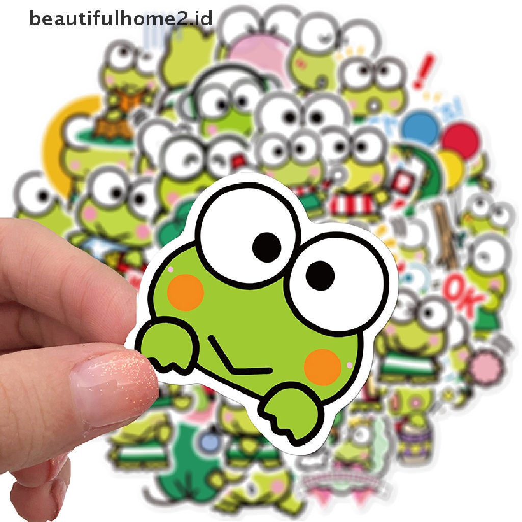 (Beautifulhome2.Id) 50pcs Stiker Motif Anime Kero Keroppi Untuk Dekorasi Buku Diary / Scrapbook / Handphone / Laptop