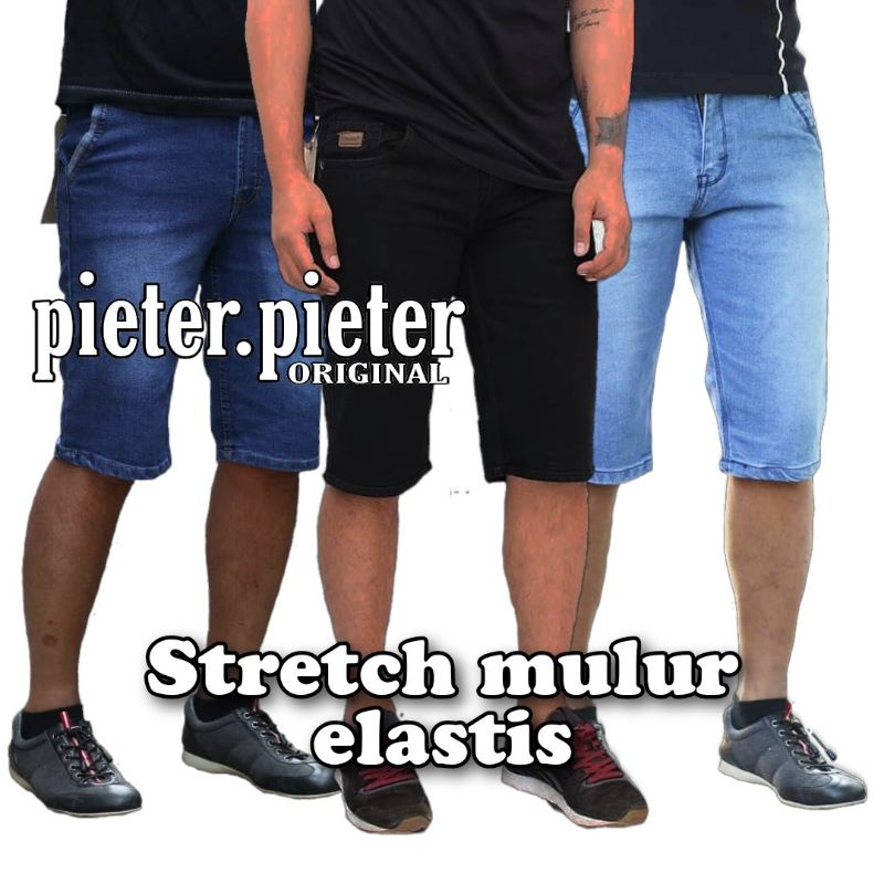 Celana jeans pendek pria polos celana pendek pria plain black short mulur murah