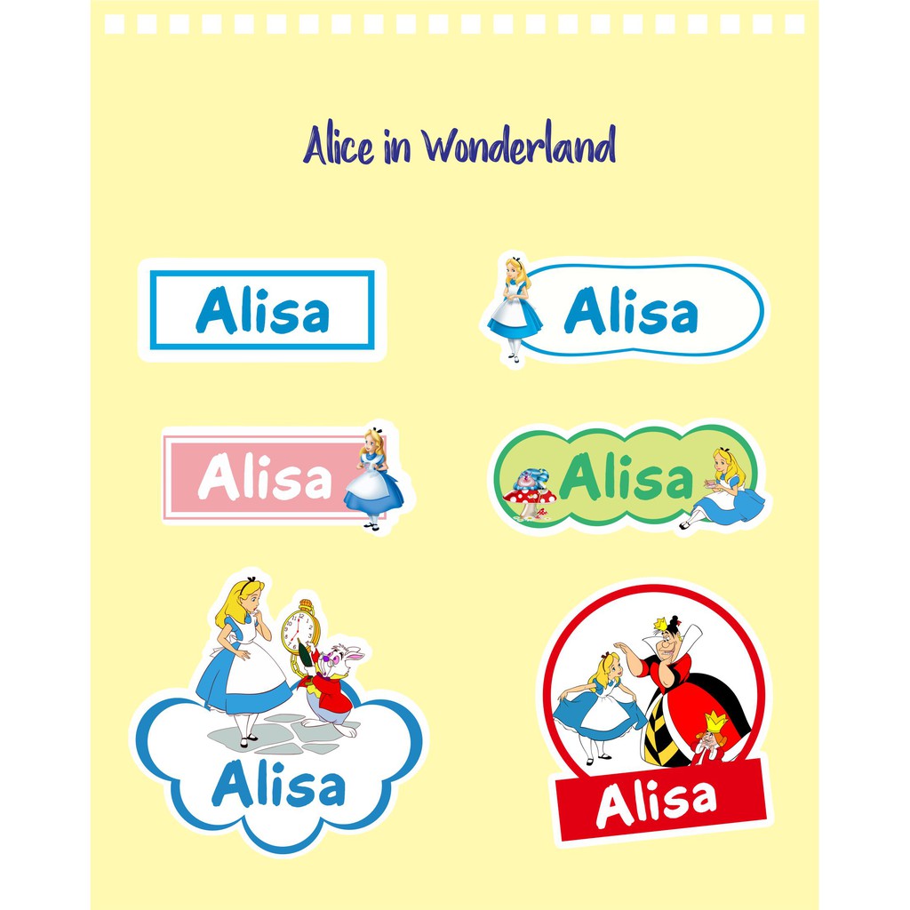 

192pcs Stiker Label Nama Kekinian Tahan Air & Anti Luntur untuk Umum Tema Alice in Wonderland