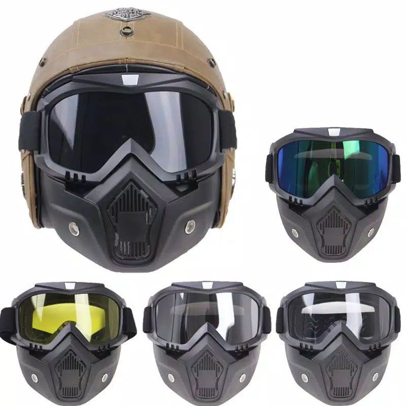 TaffSPORT Kacamata Goggles Mask Motor Retro Classic BOLLFO Kaca Mata Helm