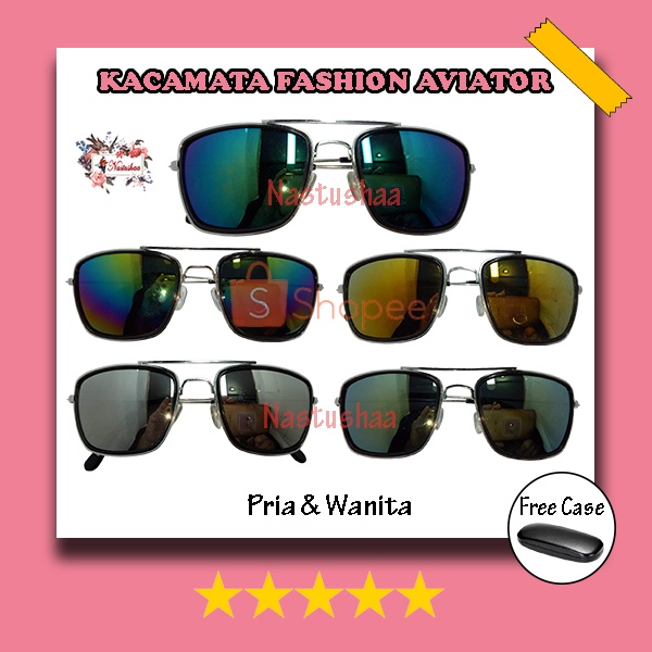 Kacamata Korea Model Aviator Tony stark Kaca Mata Fashion Gaya Lensa Mirror Anti UV Pria dan Wanita UNISEX FREECASE