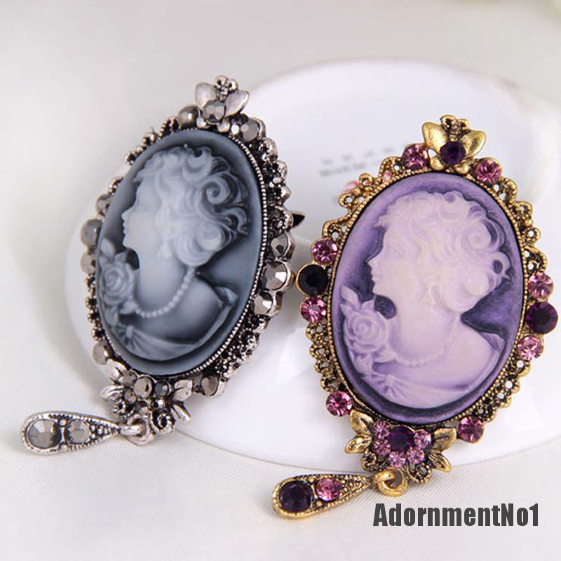 (Adornmentno1) Bros / Pin Gaya Victoria Motif Cameo Aksen Kristal Untuk Perhiasan Wanita / Pesta Pernikahan