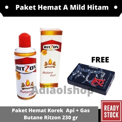 Paket Hemat Korek Api Bara A Mild Hitam + Gas Butane Ritzon 230gr