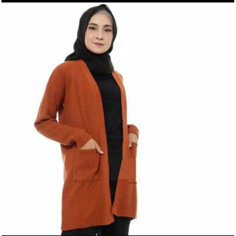 DISCON!!CARDIGAN RAJUT WANITA /LONG CARDIGAn BELLE /CardIgan Oversize /Cardigan Outer wanita /discon-Coral / bata